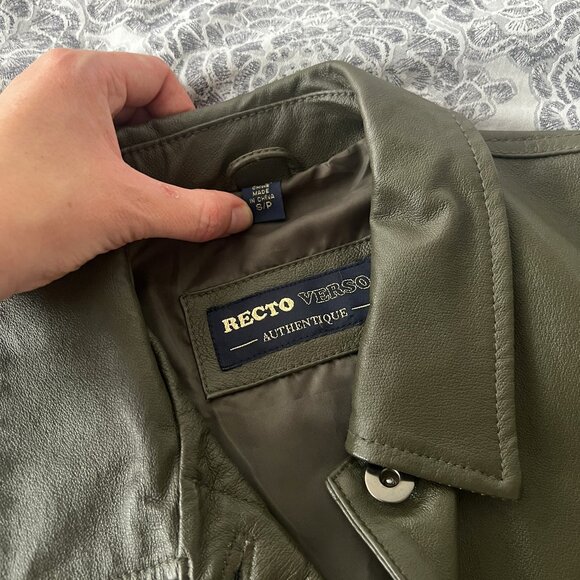 Olive Green Leather Jacket Size Small - Picture 6 of 8